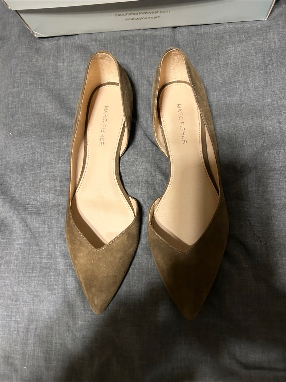 Marc Fisher Olive Tan Suede Pointed D'Orsay Flats